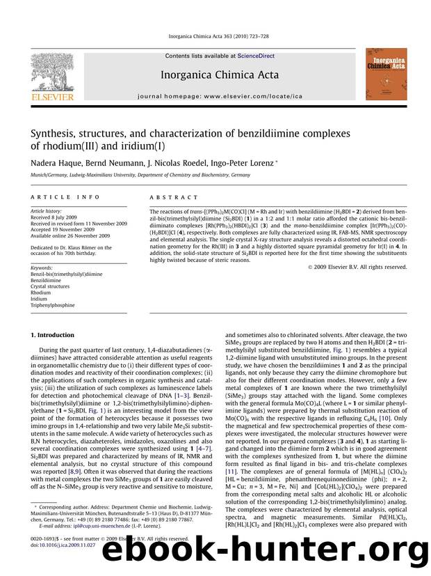 Synthesis, structures, and characterization of benzildiimine complexes of rhodium(III) and iridium(I) by Nadera Haque; Bernd Neumann; J. Nicolas Roedel; Ingo-Peter Lorenz