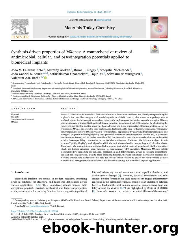 Synthesis-driven properties of MXenes: A comprehensive review of antimicrobial, cellular, and osseointegration potentials applied to biomedical implants by unknow