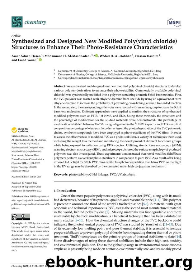 Synthesized and Designed New Modified Poly(vinyl chloride) Structures to Enhance Their Photo-Resistance Characteristics by Amer Adnan Hasan Mohammed H. Al-Mashhadani Wedad H. Al-Dahhan Hassan Hashim & Emad Yousif