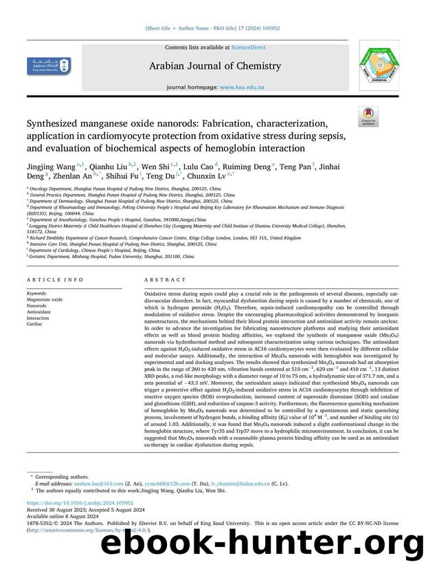 Synthesized manganese oxide nanorods: Fabrication, characterization, application in cardiomyocyte protection from oxidative stress during sepsis, and evaluation of biochemical aspe by Jingjing Wang