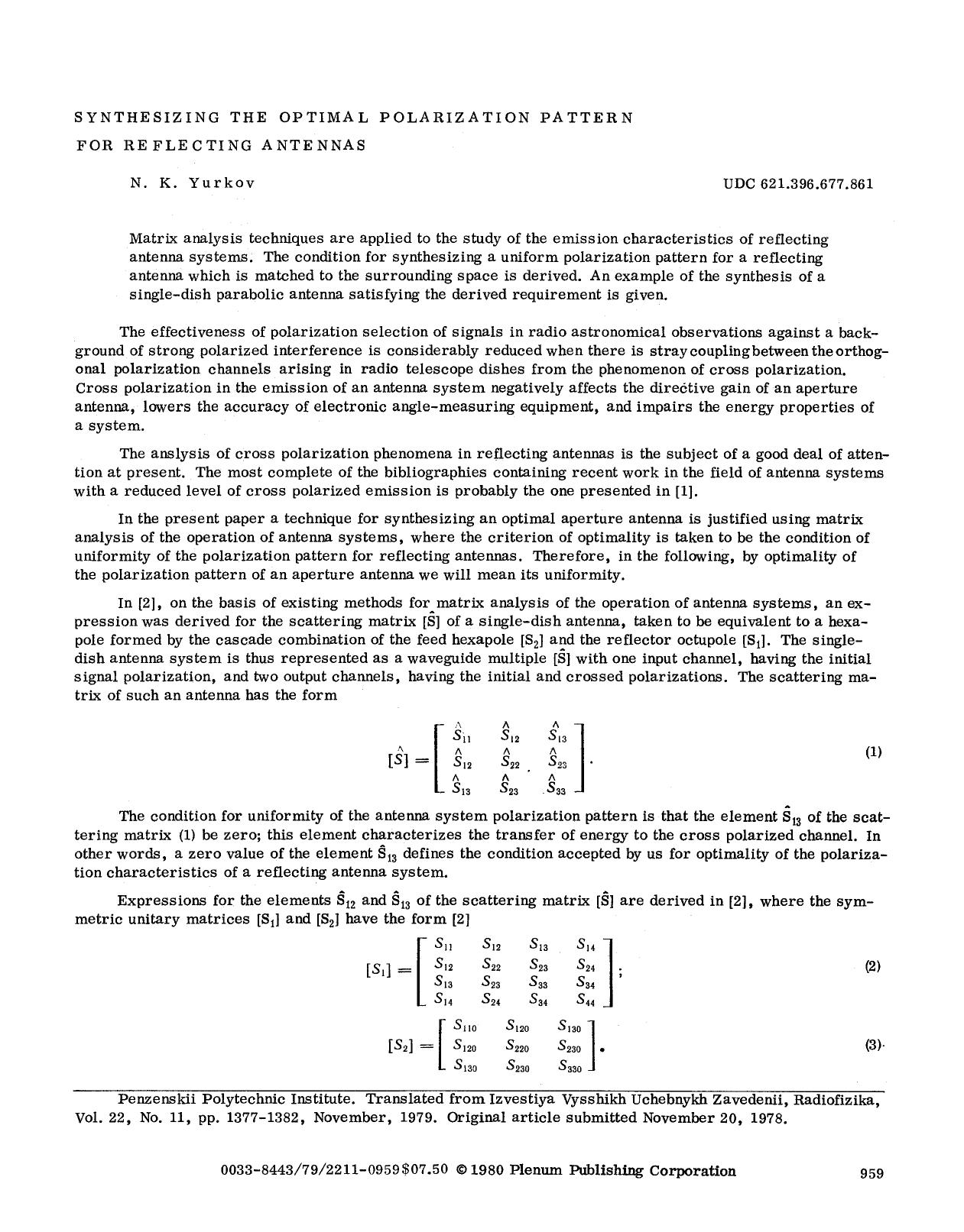Synthesizing the optimal polarization pattern for reflecting antennas by Unknown