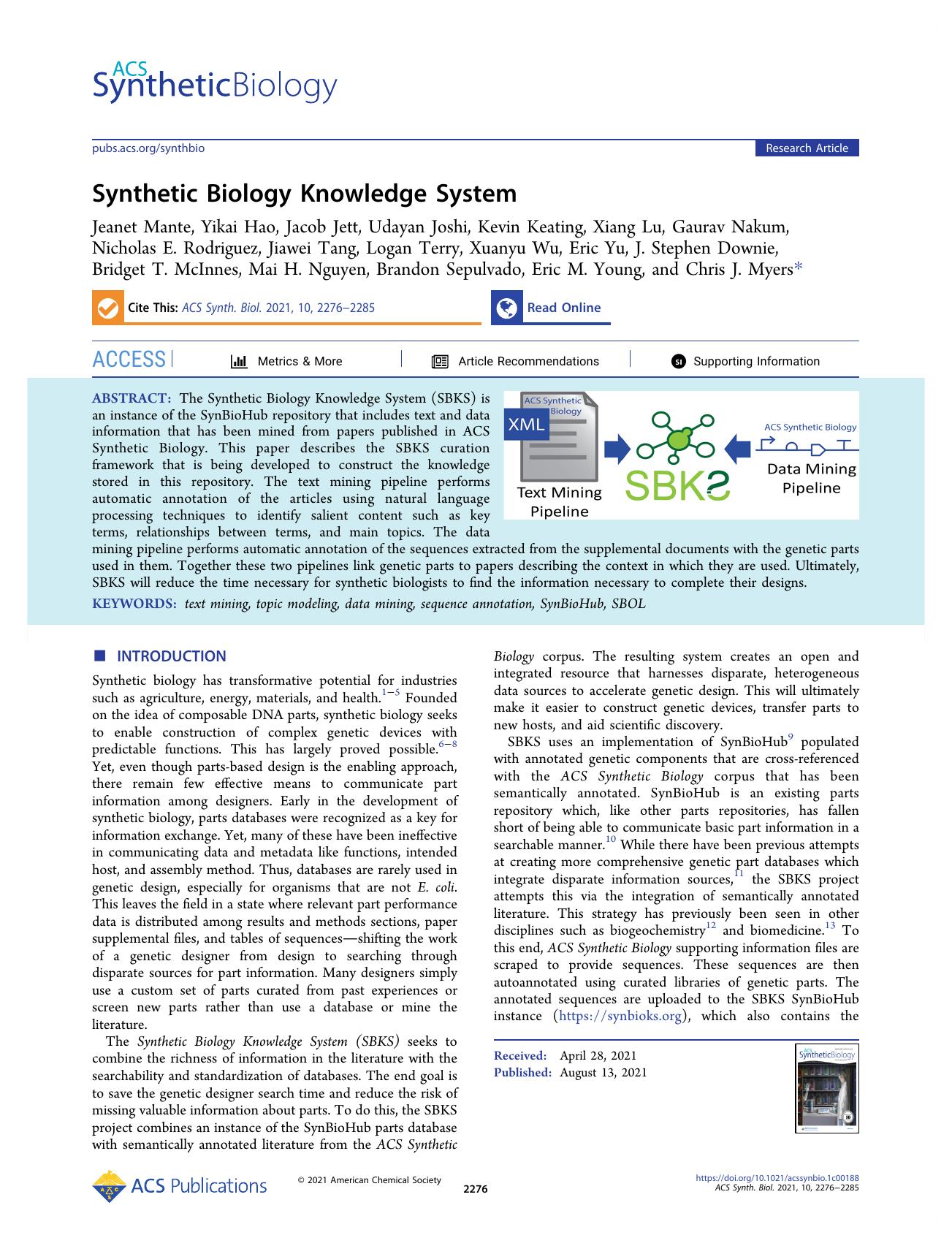 Synthetic Biology Knowledge System by unknow