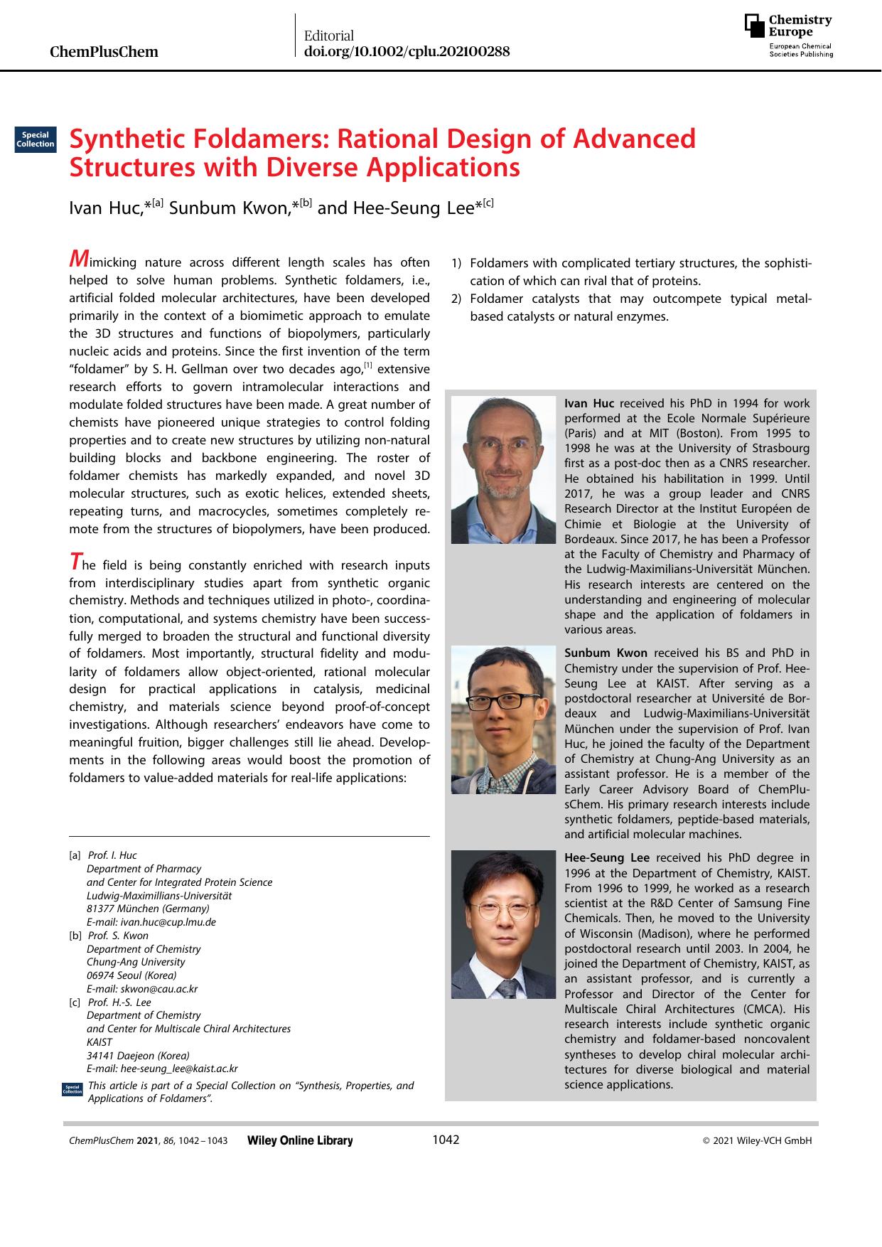 Synthetic Foldamers: Rational Design of Advanced Structures with Diverse Applications by Unknown