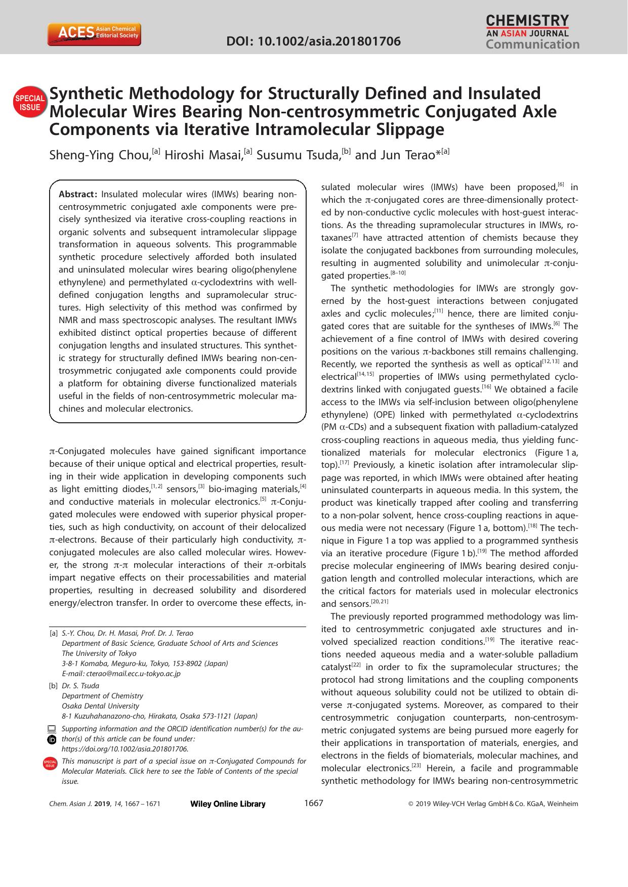Synthetic Methodology for Structurally Defined and Insulated Molecular Wires Bearing Nonâcentrosymmetric Conjugated Axle Components via Iterative Intramolecular Slippage by Unknown