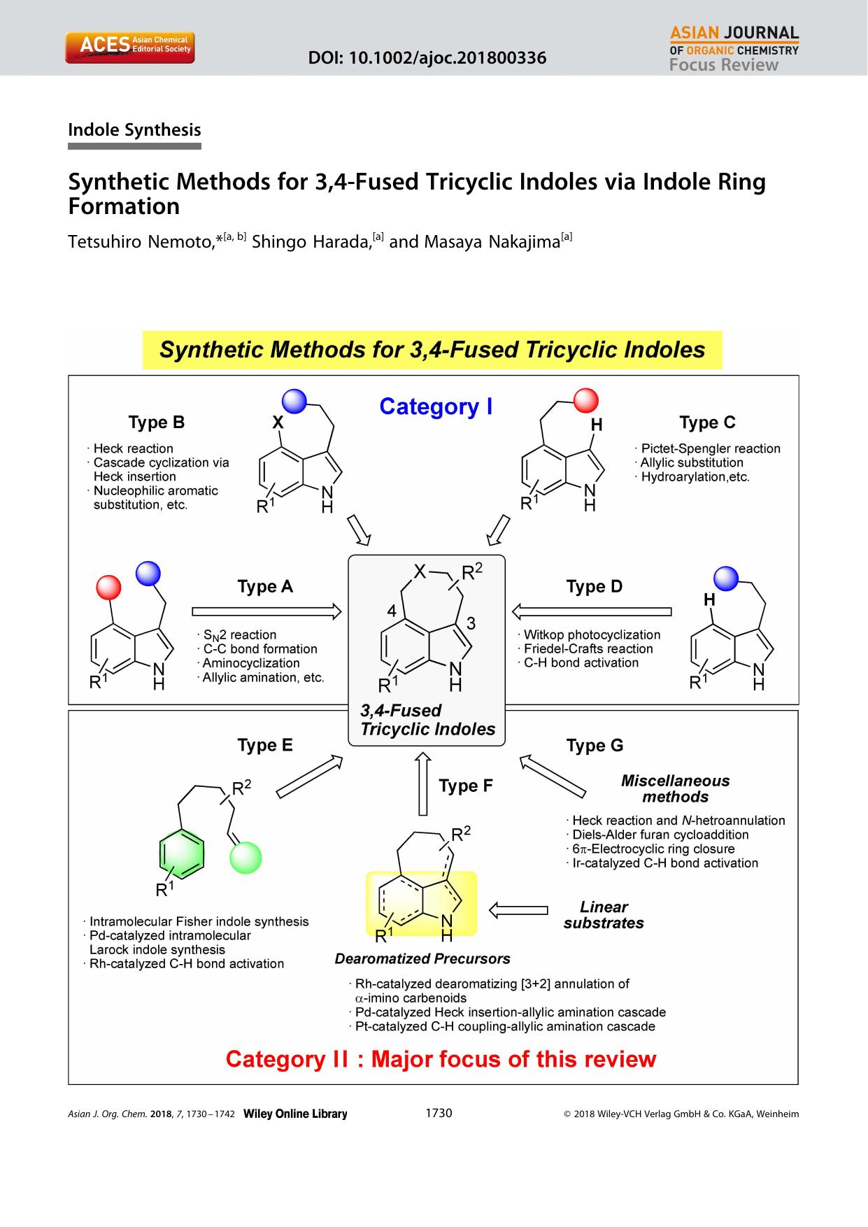 Synthetic Methods for 3,4âFused Tricyclic Indoles via Indole Ring Formation by Unknown