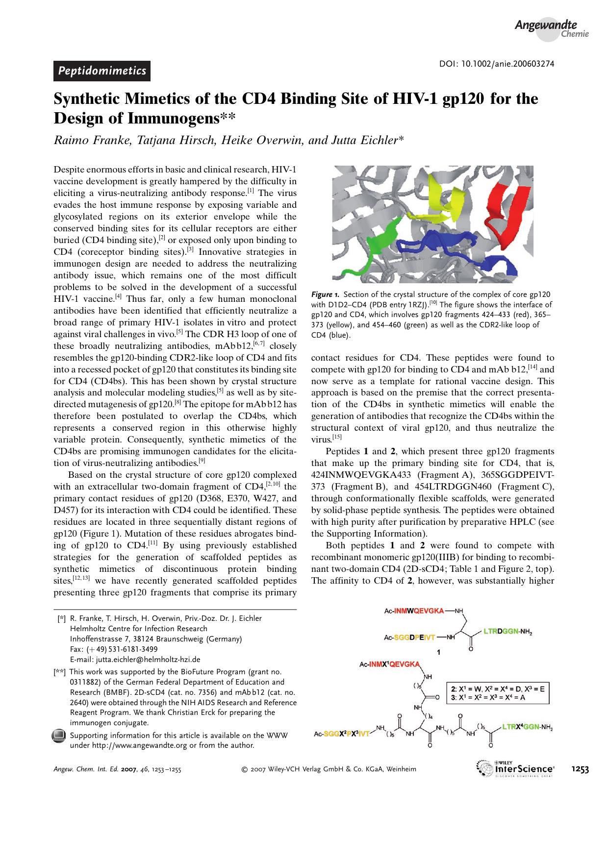 Synthetic Mimetics of the CD4 Binding Site of HIV-1 gp120 for the Design of Immunogens by Unknown