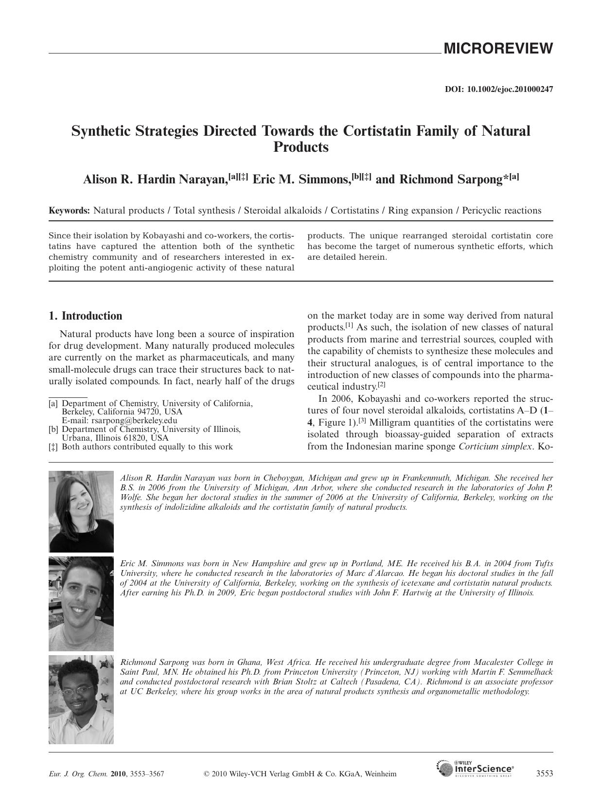 Synthetic Strategies Directed Towards the Cortistatin Family of Natural Products by Unknown