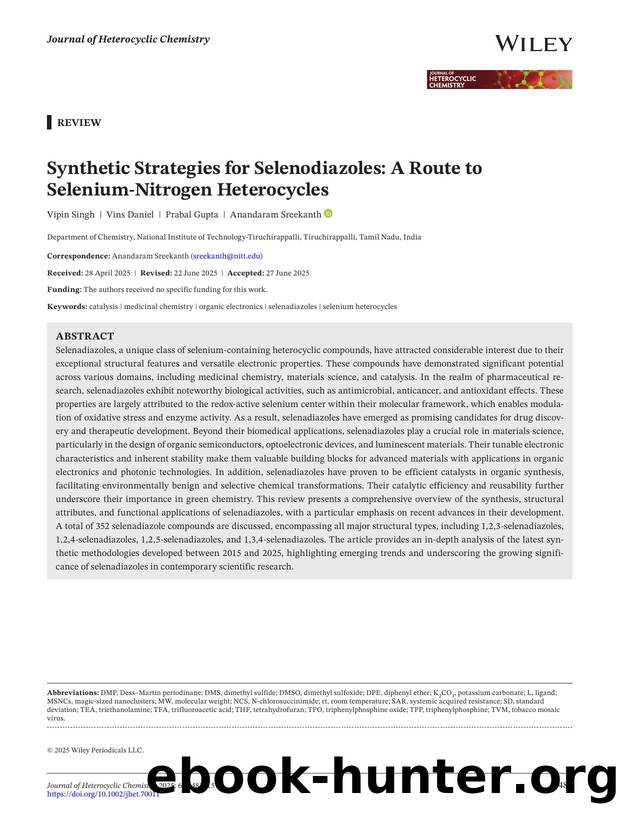 Synthetic Strategies for Selenodiazoles: A Route to SeleniumâNitrogen Heterocycles by Unknown