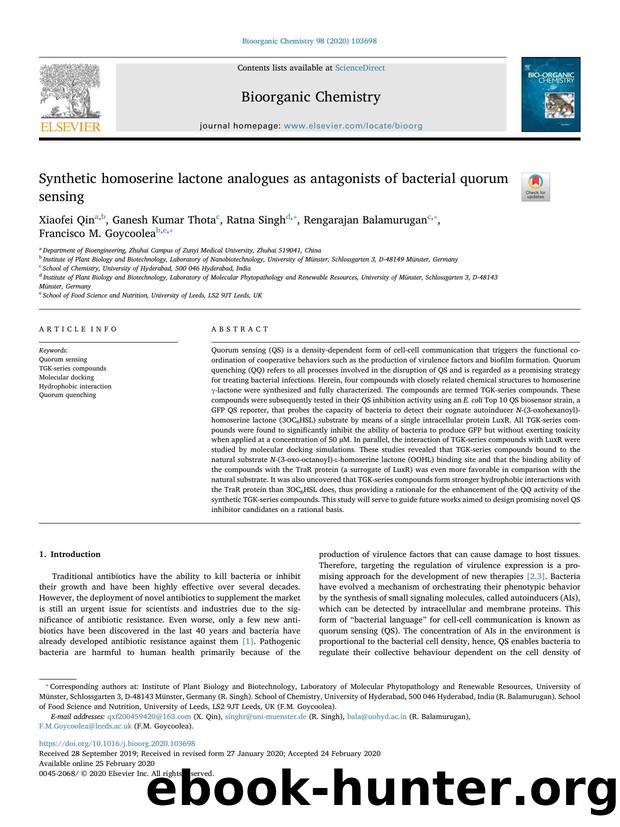 Synthetic homoserine lactone analogues as antagonists of bacterial quorum sensing by Xiaofei Qin