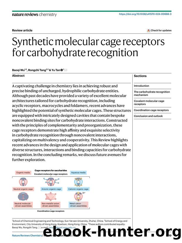 Synthetic molecular cage receptors for carbohydrate recognition by Baoqi Wu & Rongzhi Tang & Yu Tan