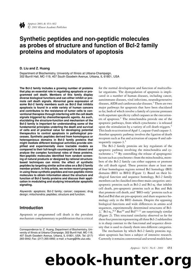 Synthetic peptides and non-peptidic molecules as probes of structure and function of Bcl-2 family proteins and modulators of apoptosis by Unknown