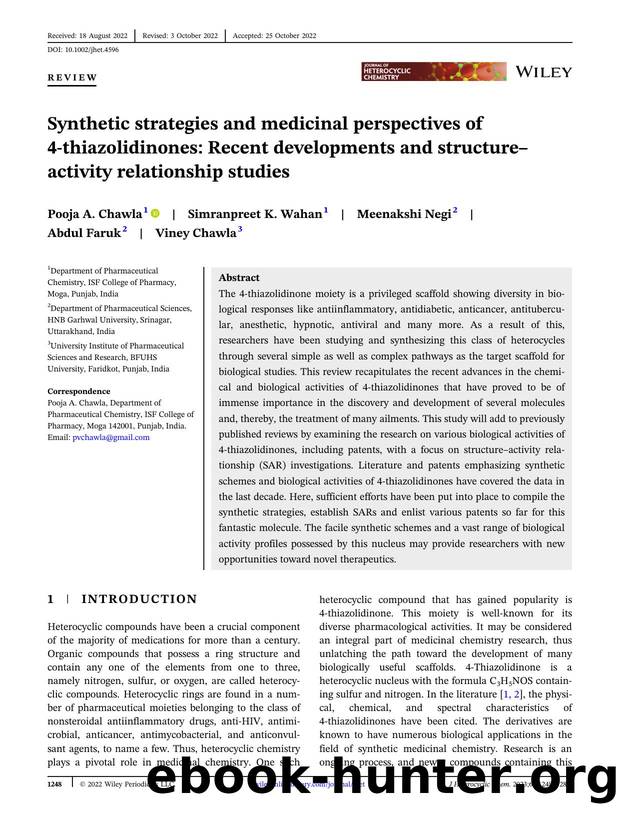 Synthetic strategies and medicinal perspectives of 4âThiazolidinones: Recent developments and StructureâActivity Relationship Studies by Unknown