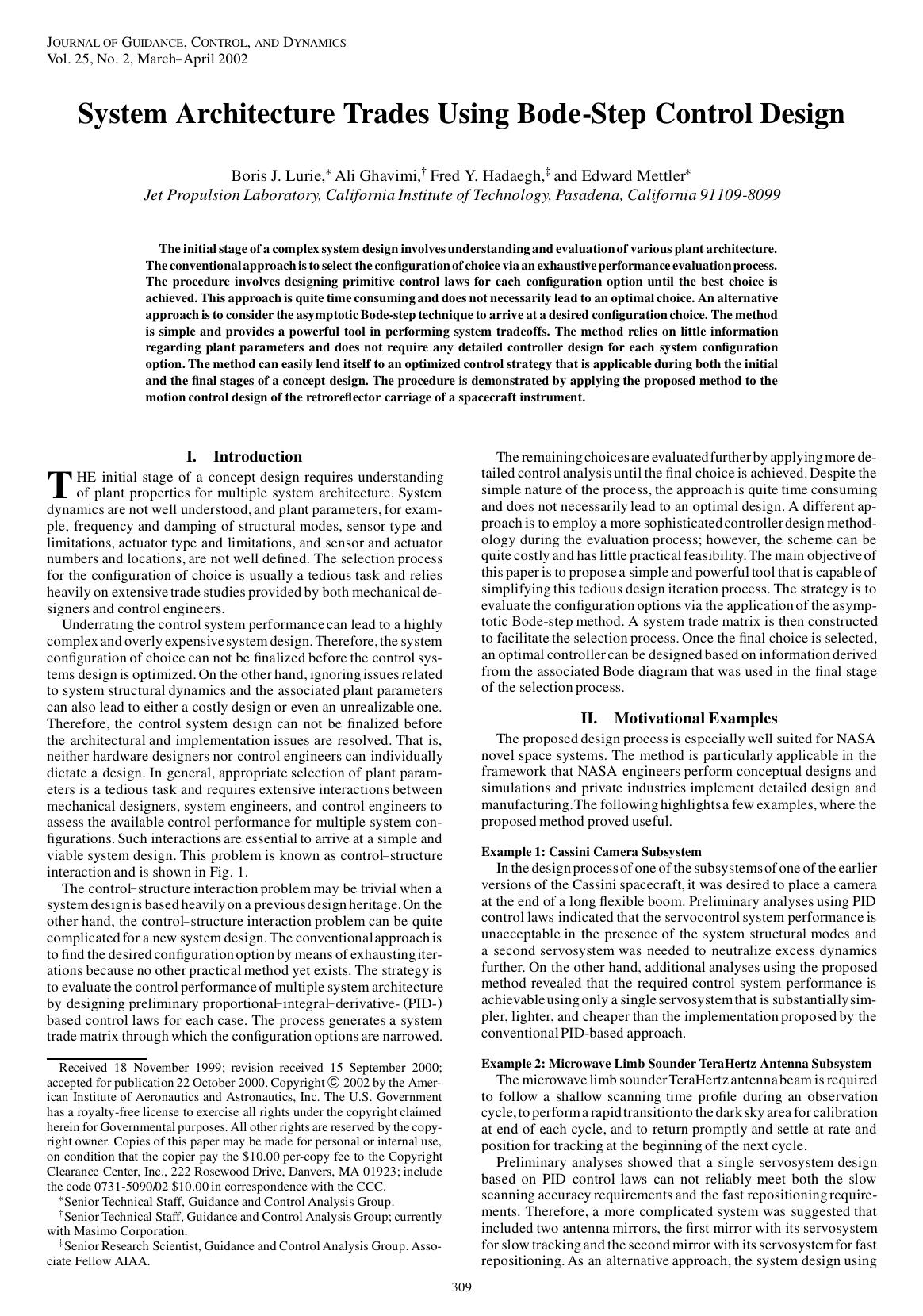 System Architecture Trades Using Bode-Step Control Design by Unknown