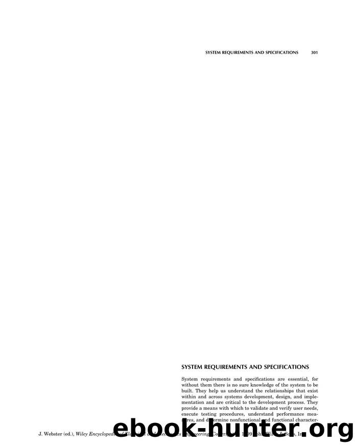 System Requirements and Specifications". In: Wiley Encyclopedia of Electrical and Electronics Engineering by Unknown