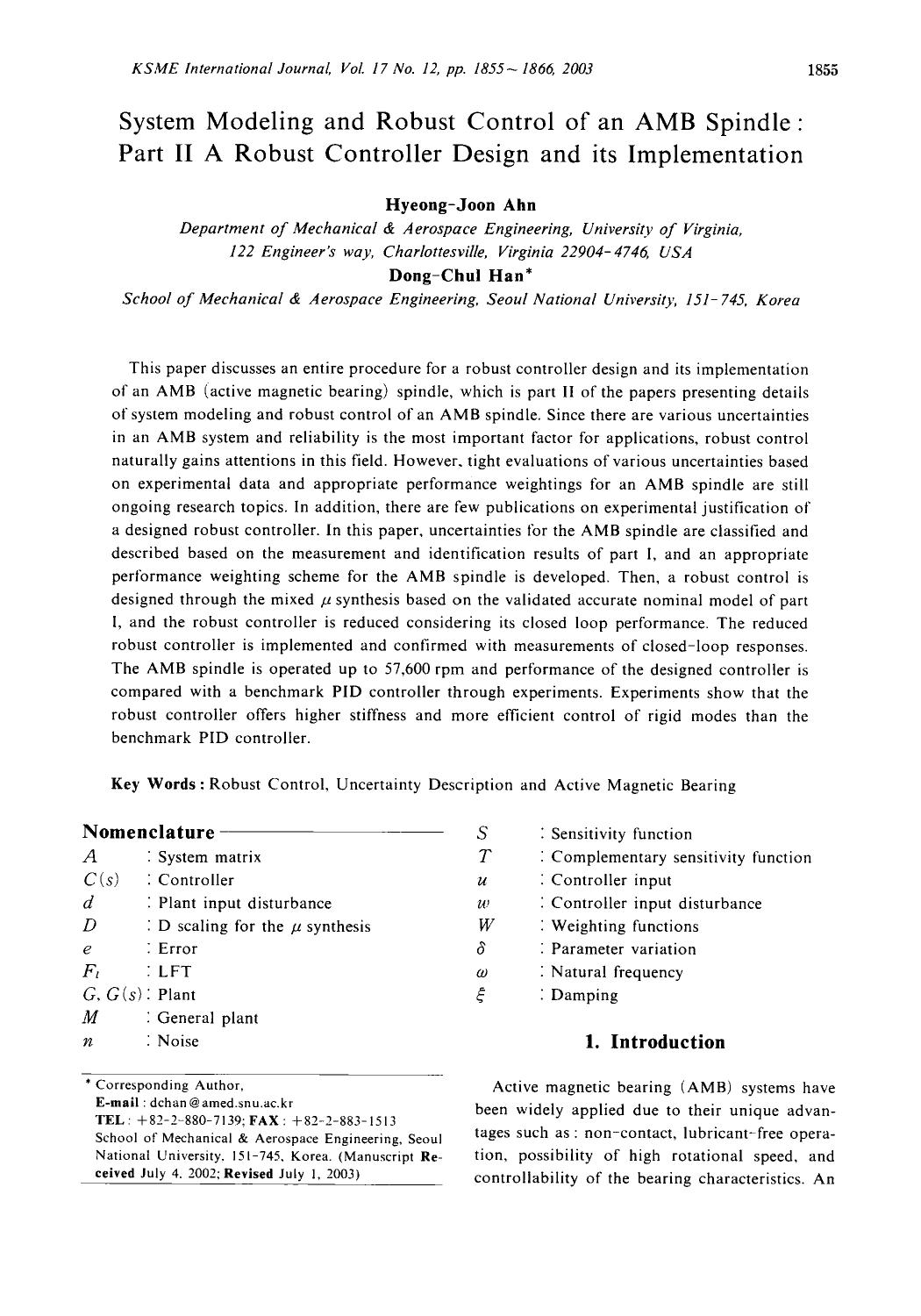 System modeling and robust control of an AMB spindle : part II a robust controller design and its implementation by Unknown