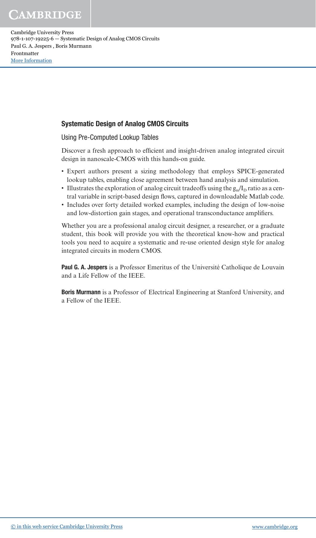 Systematic Design of Analog CMOS Circuits by Unknow