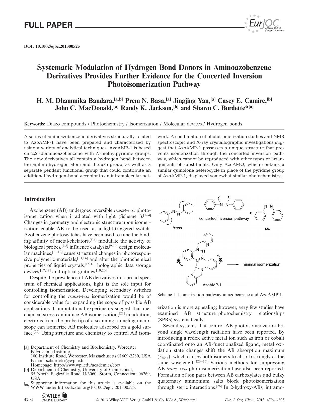 Systematic Modulation of Hydrogen Bond Donors in Aminoazobenzene Derivatives Provides Further Evidence for the Concerted Inversion Photoisomerization Pathway by Unknown