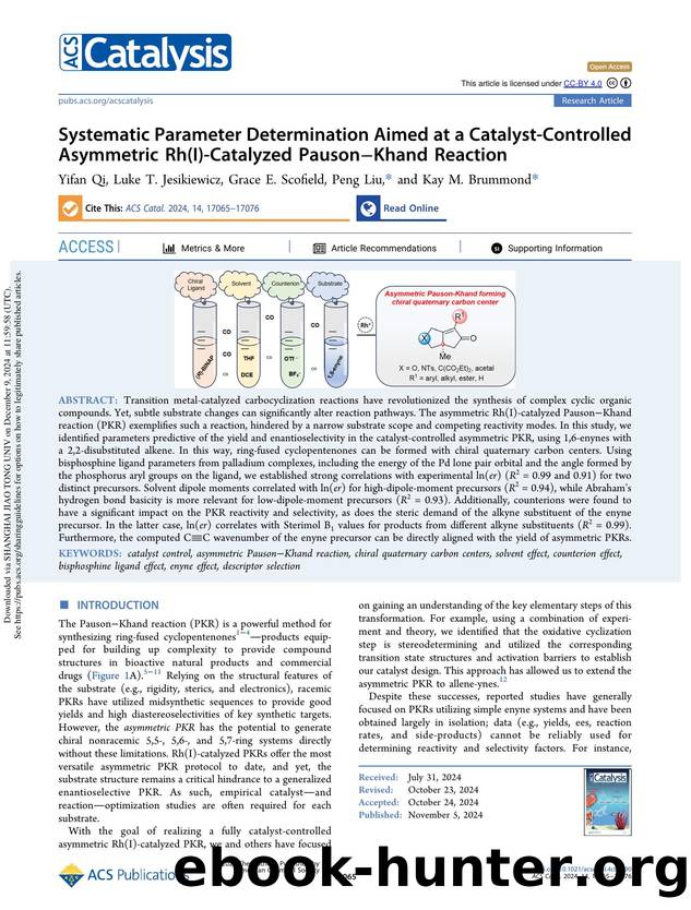 Systematic Parameter Determination Aimed at a Catalyst-Controlled Asymmetric Rh(I)-Catalyzed PausonâKhand Reaction by Yifan Qi Luke T. Jesikiewicz Grace E. Scofield Peng Liu & Kay M. Brummond