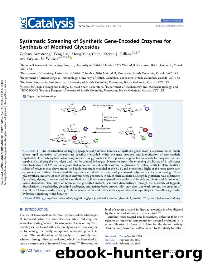 Systematic Screening of Synthetic Gene-Encoded Enzymes for Synthesis of Modified Glycosides by Zachary Armstrong Feng Liu Hong-Ming Chen Steven J. Hallam & Stephen G. Withers