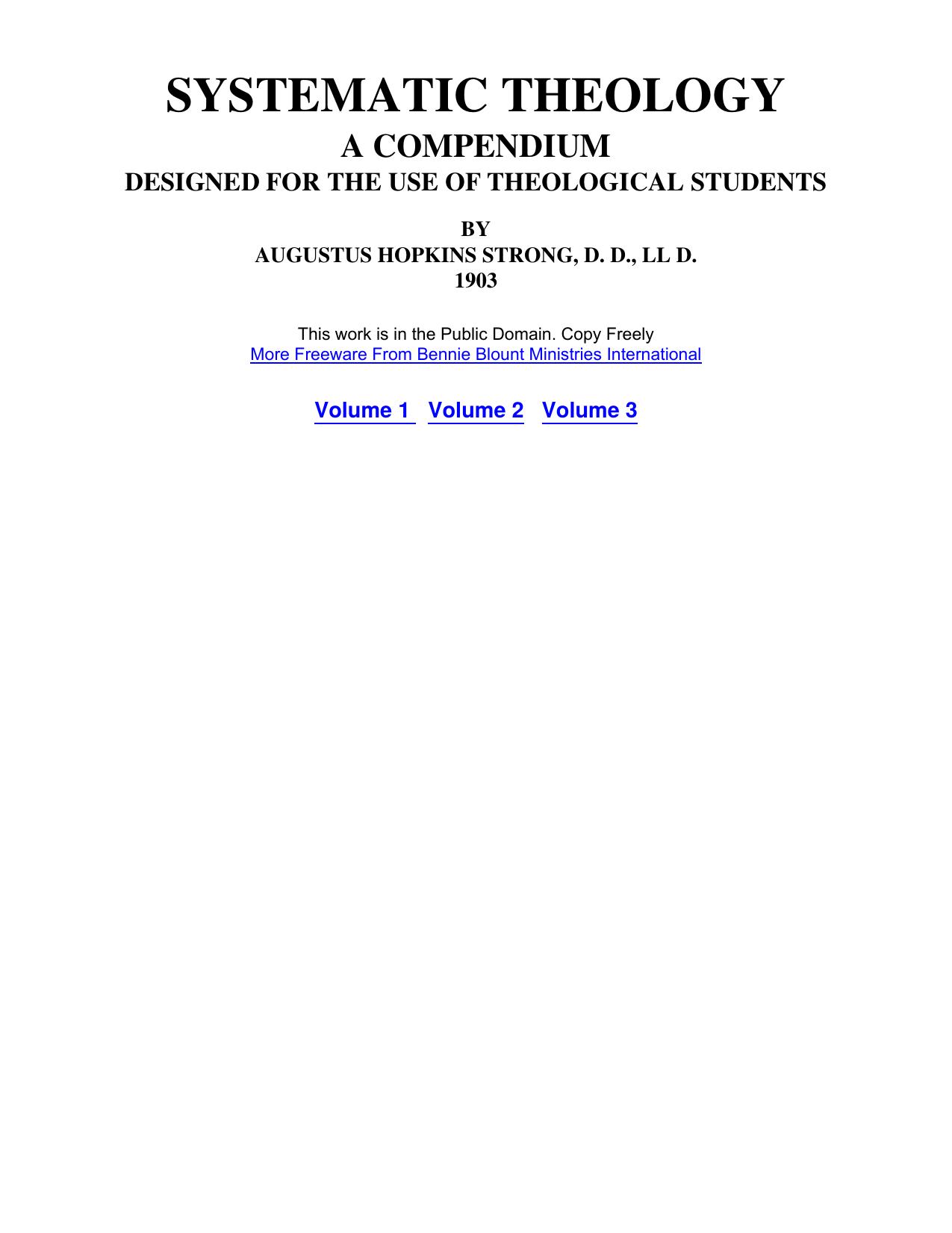 Systematic Theology: A Compendium by Augustus Hopkins Strong 1903