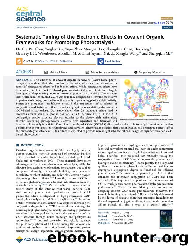 Systematic Tuning of the Electronic Effects in Covalent Organic Frameworks for Promoting Photocatalysis by unknow
