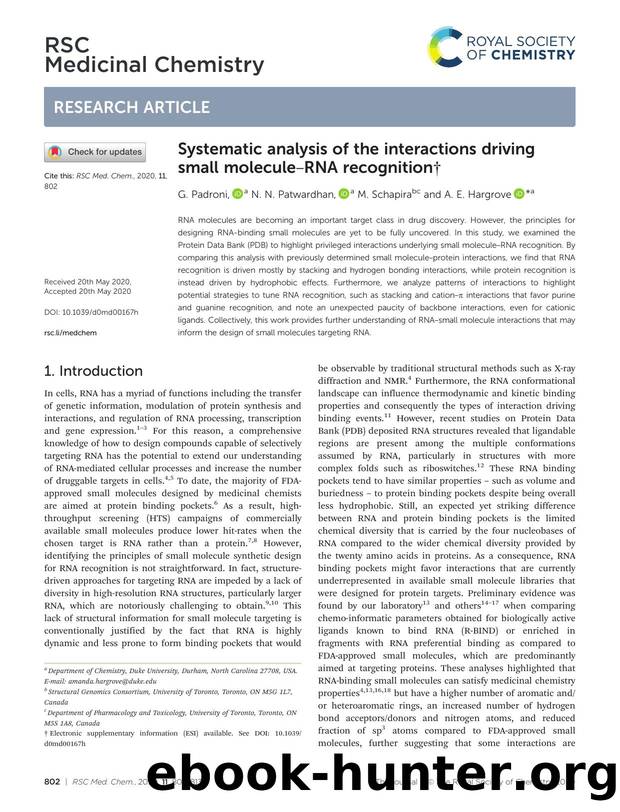 Systematic analysis of the interactions driving small moleculeâRNA recognition by G. Padroni & N. N. Patwardhan & M. Schapira & A. E. Hargrove