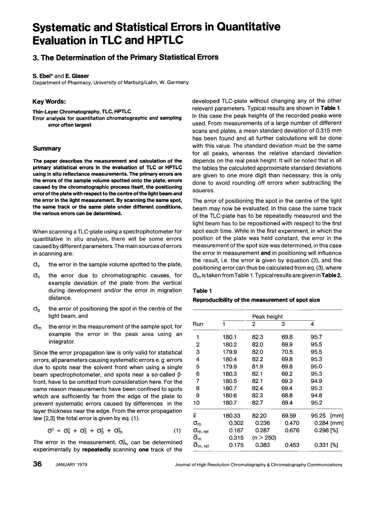 Systematic and statistical errors in quantitative evaluation in TLC and HPTLC. 3. The determination of the primary statistical errors by Unknown