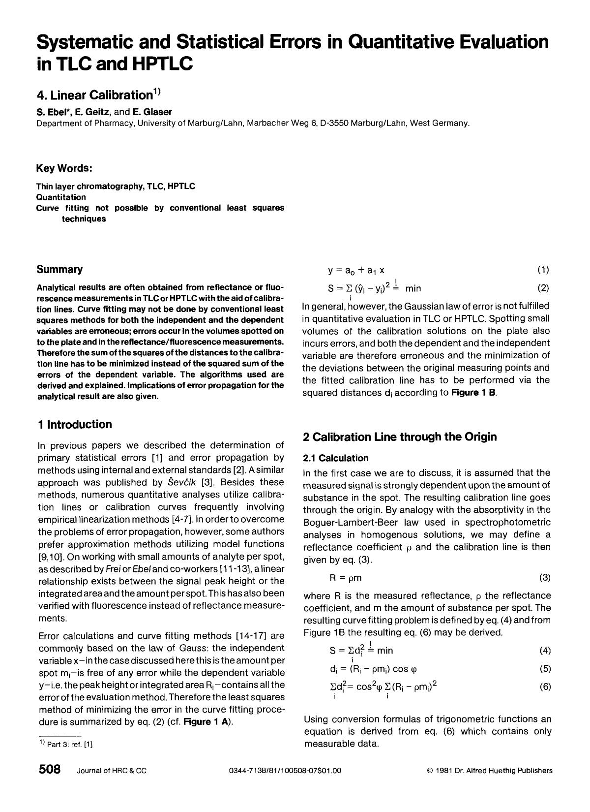 Systematic and statistical errors in quantitative evaluation in TLC and HPTLC. 4. Linear calibration by Unknown