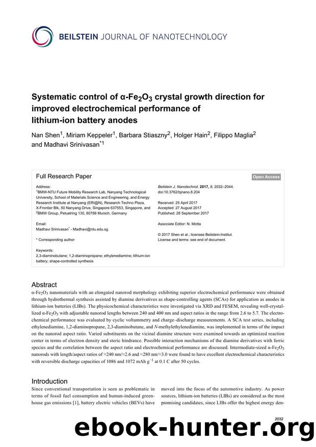 Systematic control of Î±-Fe2O3 crystal growth direction for improved electrochemical performance of lithium-ion battery anodes by Nan Shen Miriam Keppeler Barbara Stiaszny Holger Hain Filippo Maglia Madhavi Srinivasan