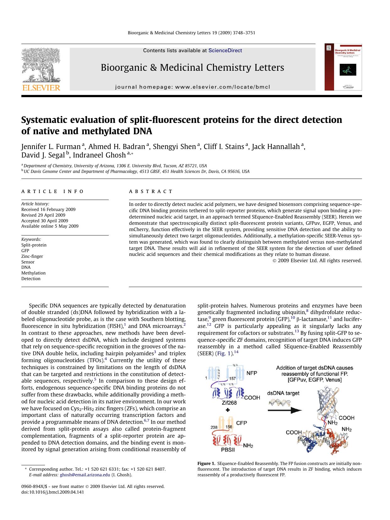 Systematic evaluation of split-fluorescent proteins for the direct detection of native and methylated DNA by unknow
