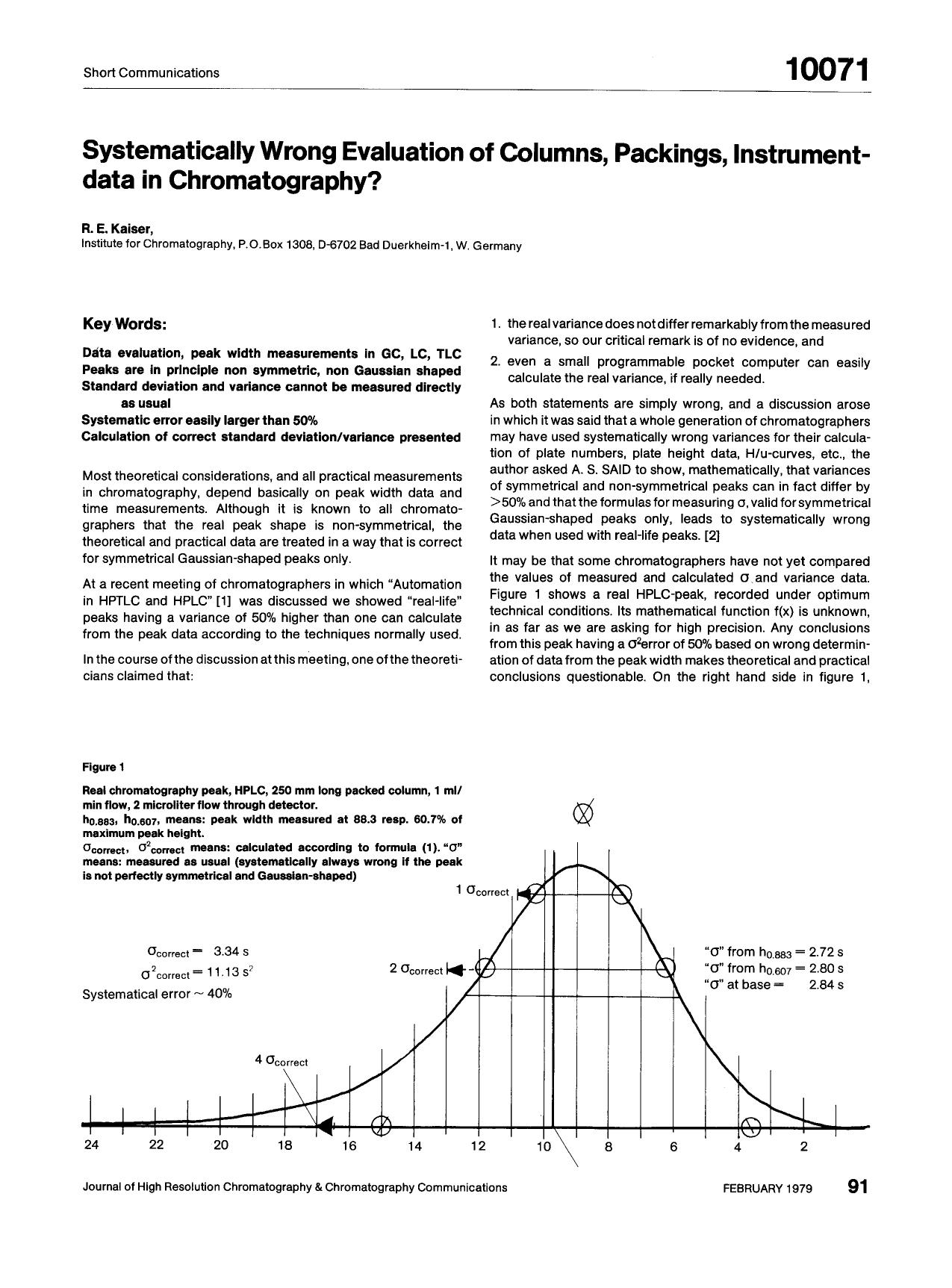 Systematically wrong evaluation of columns, packings, instrument-data in chromatography? by Unknown