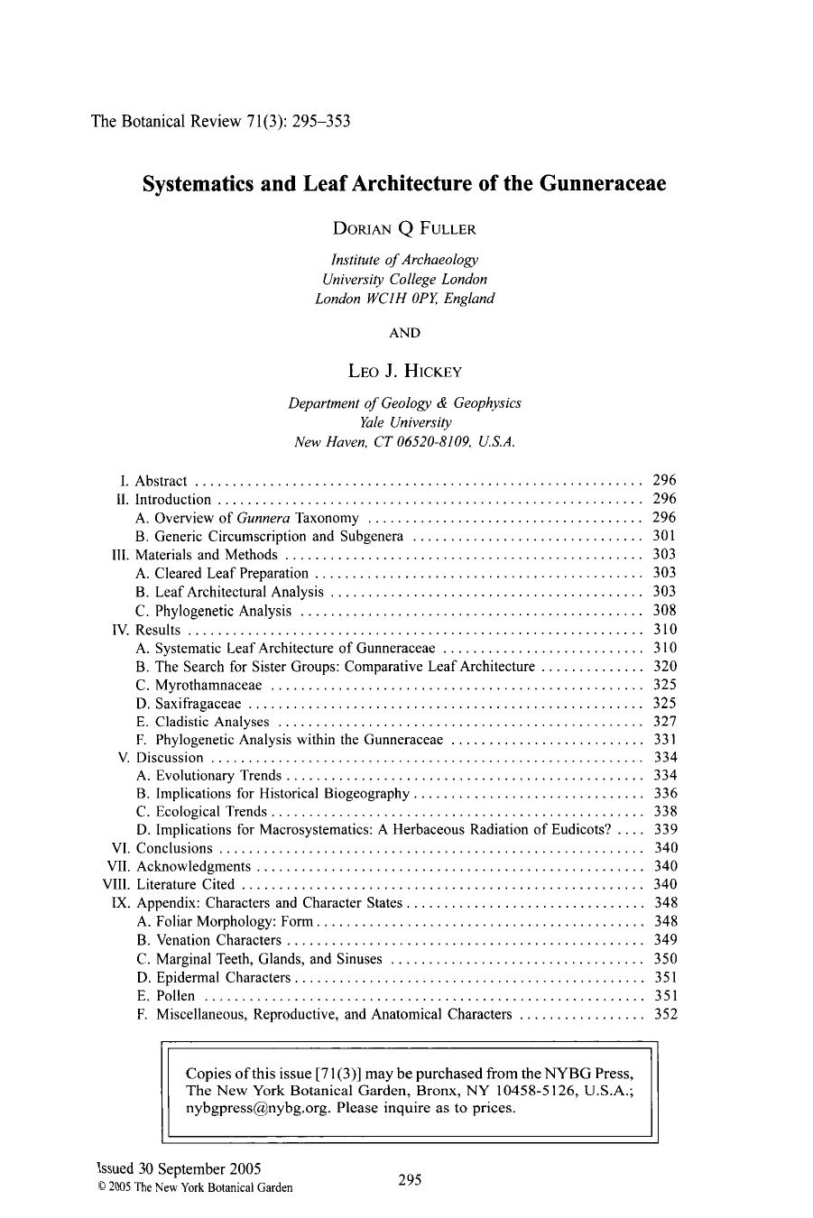 Systematics and Leaf Architecture of the Gunneraceae by Unknown
