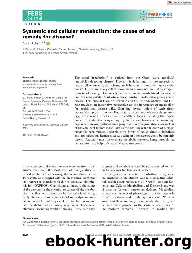 Systemic and cellular metabolism: the cause of and remedy for disease? by Unknown