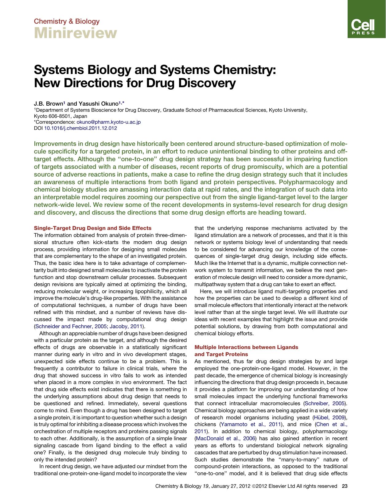 Systems Biology and Systems Chemistry: New Directions for Drug Discovery by J.B. Brown & Yasushi Okuno