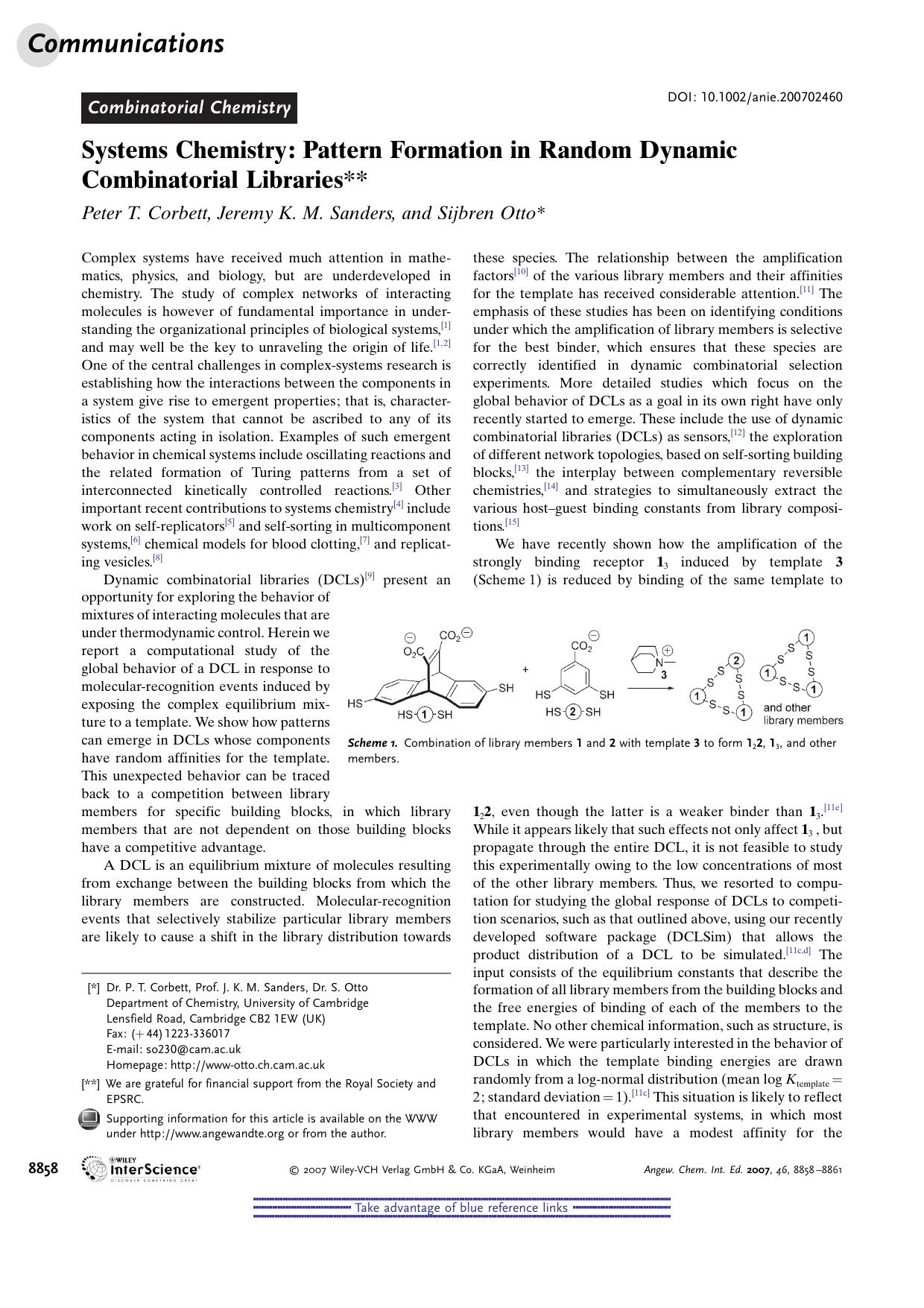 Systems Chemistry: Pattern Formation in Random Dynamic Combinatorial Libraries by Unknown