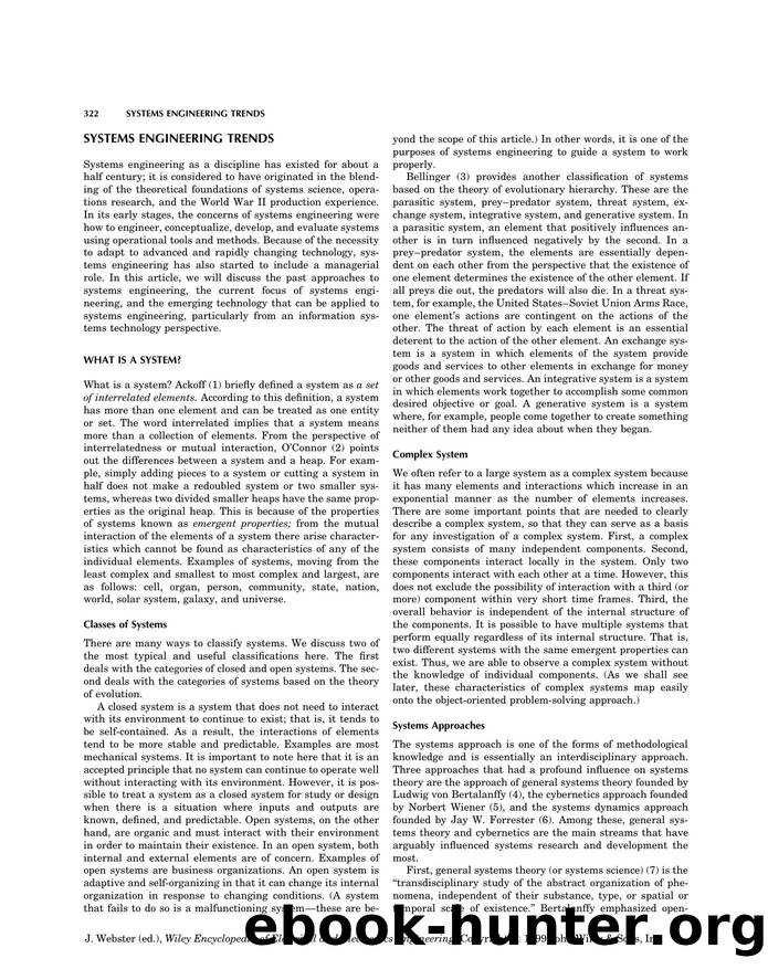 Systems Engineering Trends". In: Wiley Encyclopedia of Electrical and Electronics Engineering by Unknown