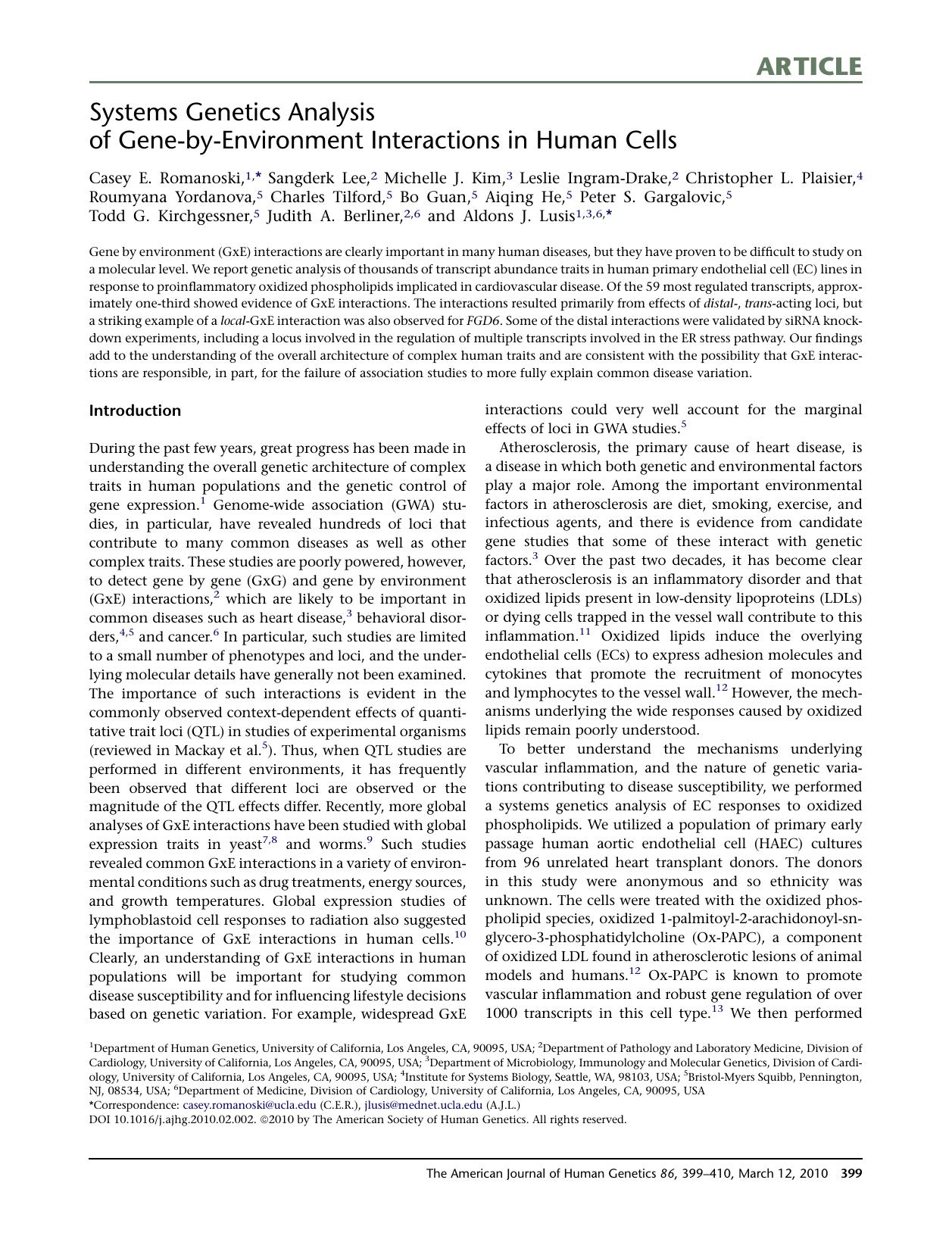 Systems Genetics Analysis of Gene-by-Environment Interactions in Human Cells by unknow