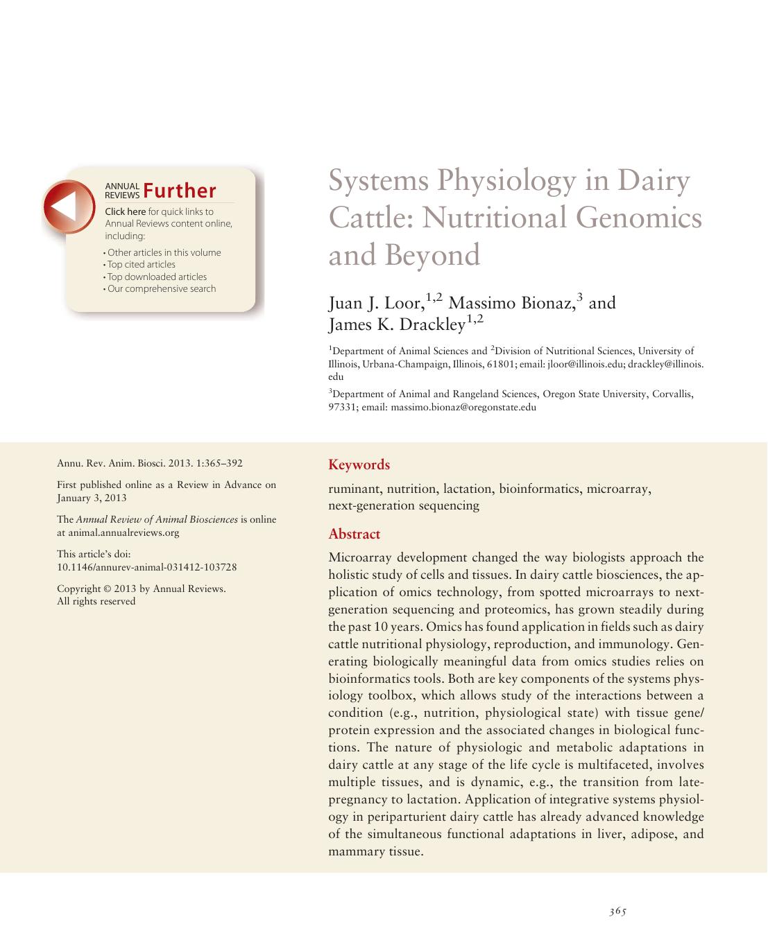 Systems Physiology in Dairy Cattle: Nutritional Genomics and Beyond by Juan J. Loor Massimo Bionaz James K. Drackley