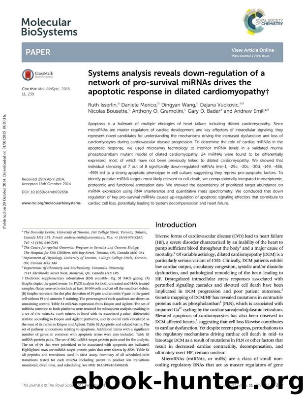 Systems analysis reveals down-regulation of a network of pro-survival miRNAs drives the apoptotic response in dilated cardiomyopathy by unknow