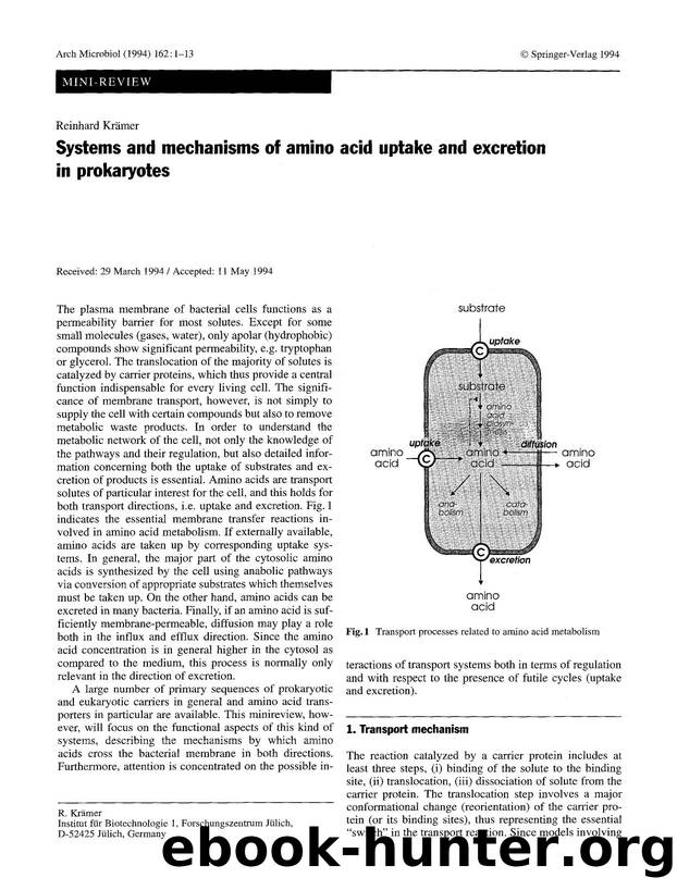 Systems and mechanisms of amino acid uptake and excretion in prokaryotes by Unknown