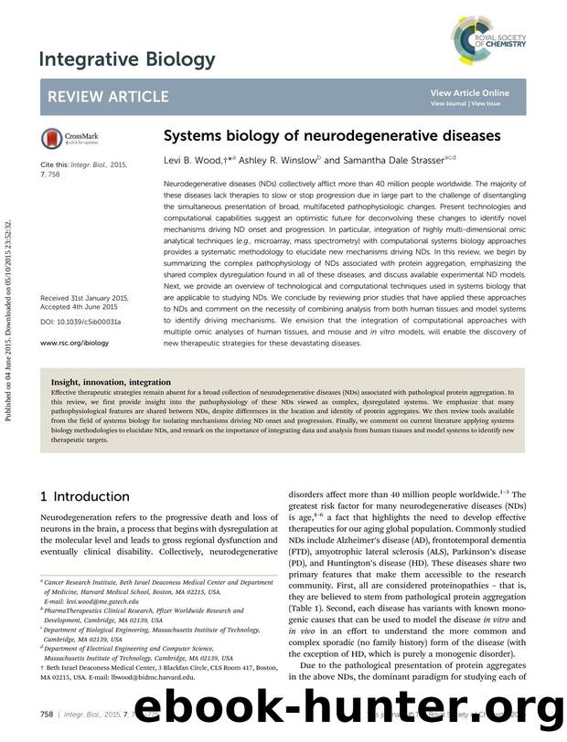 Systems biology of neurodegenerative diseases by Levi B. Wood & Ashley R. Winslow & Samantha Dale Strasser