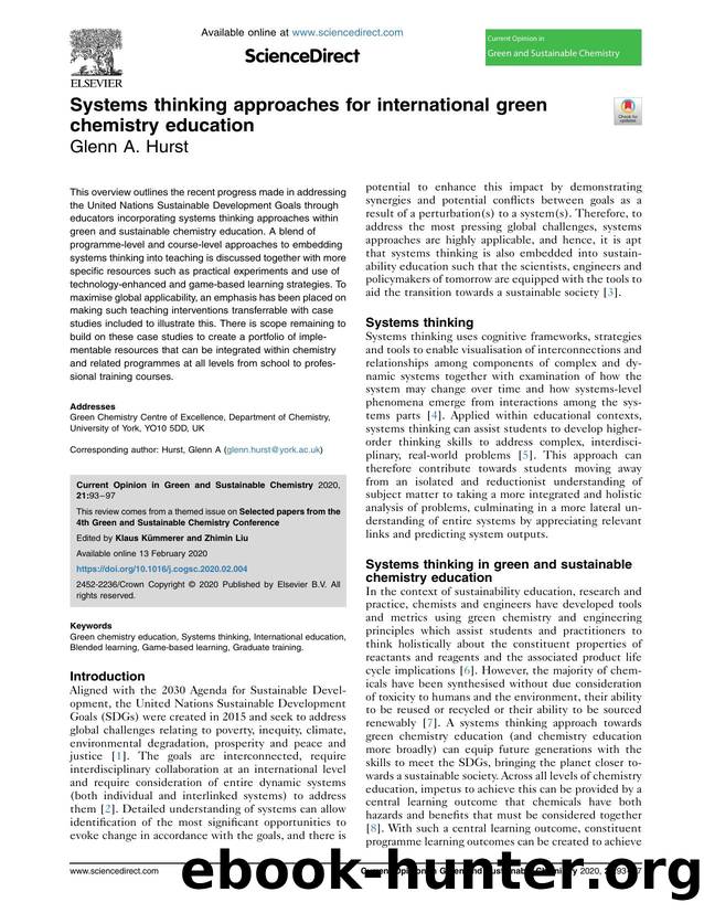 Systems thinking approaches for international green chemistry education by Glenn A. Hurst