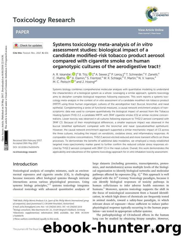 Systems toxicology meta-analysis of in vitro assessment studies: biological impact of a candidate modified-risk tobacco product aerosol compared with cigarette smoke on human organ by unknow