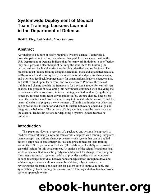 Systemwide Deployment of Medical Team Training: Lessons Learned in the Department of Defense by Unknown