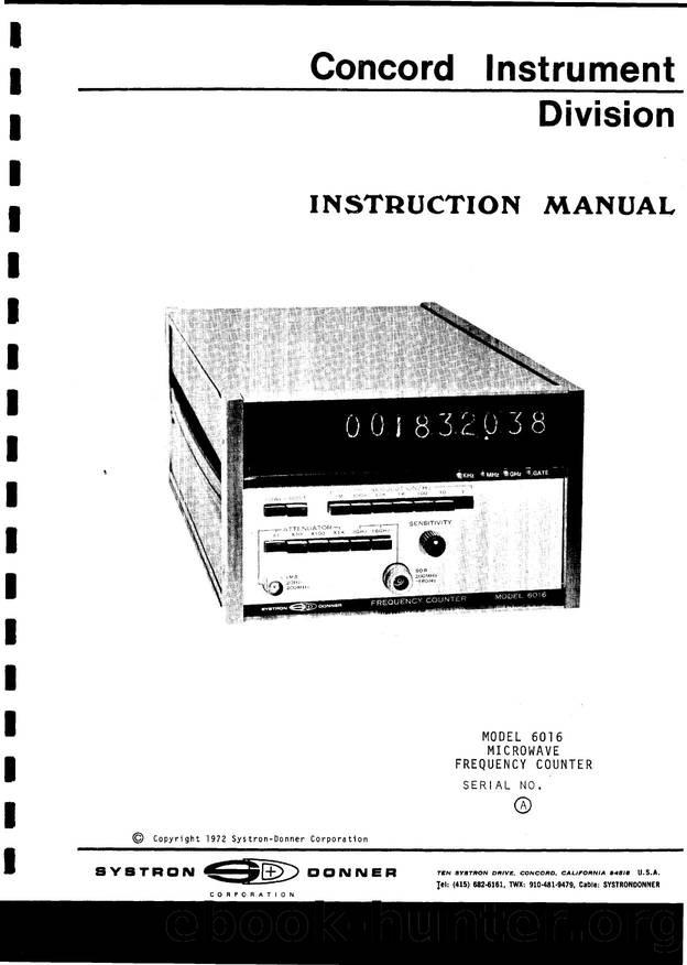 Systron Donner 6016 Microwave Frequency counter Service Manual by Unknown