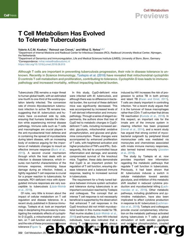 T Cell Metabolism Has Evolved to Tolerate Tuberculosis by Valerie A.C.M. Koeken & Reinout van Crevel & Mihai G. Netea