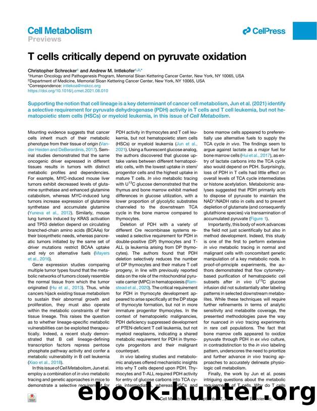 T cells critically depend on pyruvate oxidation by Christopher Schrecker & Andrew M. Intlekofer