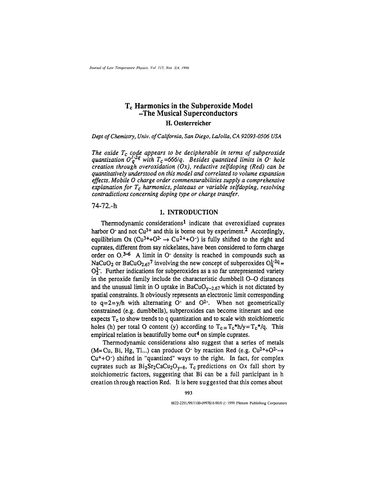 T<Subscript>c<Subscript> Harmonics in the Subperoxide Model&#x2013;The Musical Superconductors by Unknown