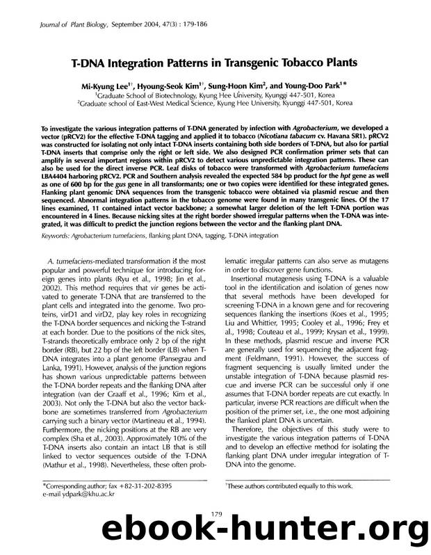 T-DNA integration patterns in transgenic tobacco plants by Unknown
