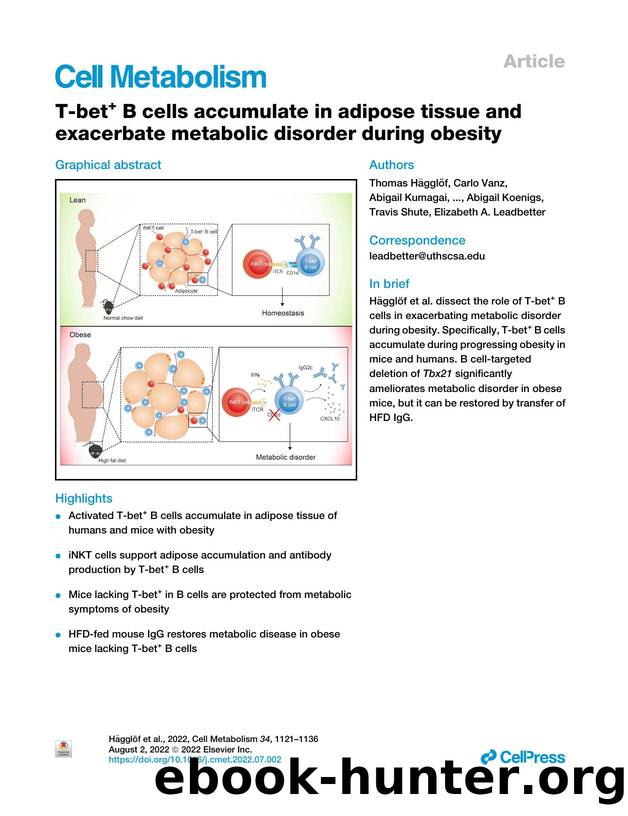 T-bet&#x002B; B cells accumulate in adipose tissue and exacerbate metabolic disorder during obesity by unknow